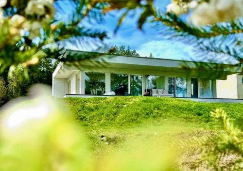 a house on top of a grassy hill at ORNI House in Hazlov