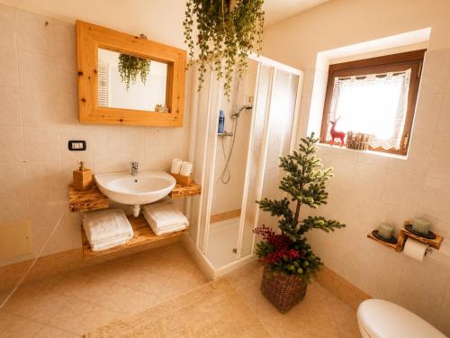 a bathroom with a sink and a shower at Casa Cappuccetto in Imer