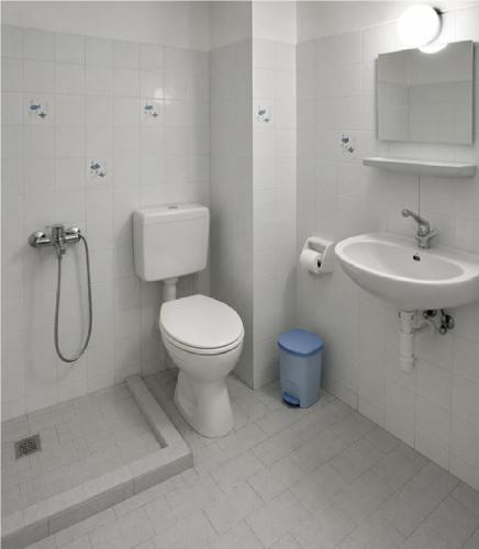 a bathroom with a toilet and a sink at Araliki Apartments & Studios in Loutra Edipsou