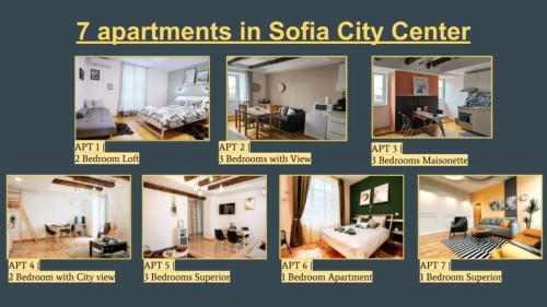 a collage of different pictures of a room at Artiesta - 7 apartments in Sofia City Center in Sofia