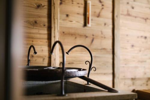 ein Spülbecken mit zwei Wasserhähnen in einer Küche in der Unterkunft Hotel Bräu in Zell am Ziller