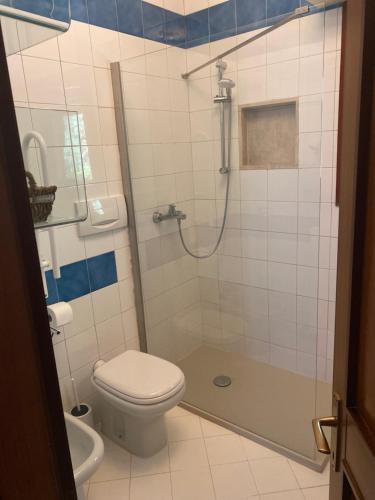 a bathroom with a shower and a toilet at Vacanza nella Natura in Punta Ala