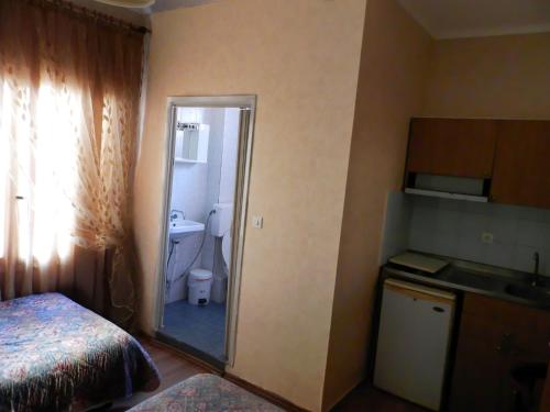 A kitchen or kitchenette at Akanthos Hotel
