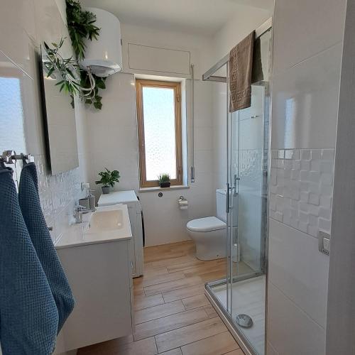 a bathroom with a shower and a sink and a toilet at Bella Italia in Marina di Strongoli