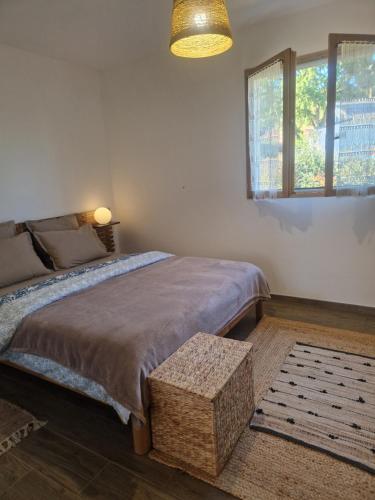 a bedroom with a large bed and a window at Agapanthe location in San-Nicolao