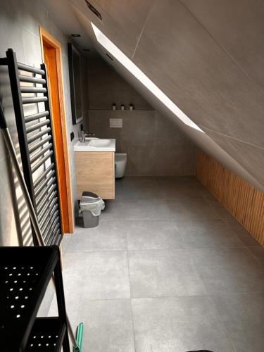 a bathroom with a sink and a toilet in a room at Agroturystyka Pod Podkową in Darłowo