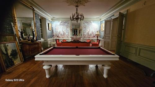 a room with a pool table in the middle of it at Chambre Napoléon III in Fleuriel