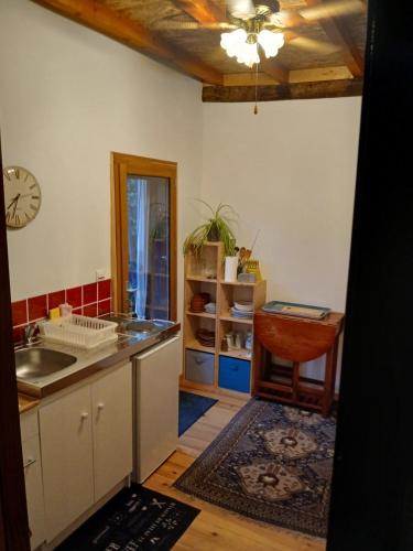 a kitchen with a sink and a counter top at Gîte l'appel de la Forêt in Betplan