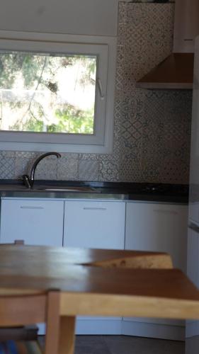 a kitchen with a sink and a window at Coollyhouse Keklik tepe Urla in Urla
