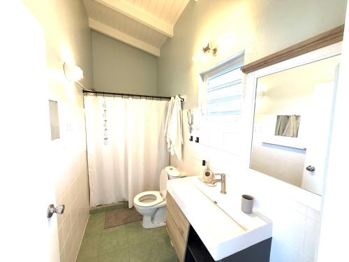 a bathroom with a white sink and a toilet at Lagoon Ocean Resort 2 bdrm/2bath with beach access in Lagun