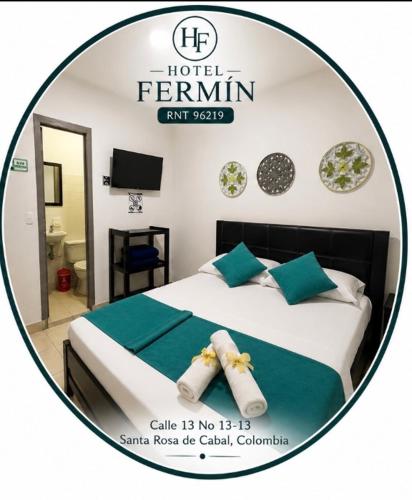 a circular picture of a bed in a hotel room at Hotel Fermín in Santa Rosa de Cabal