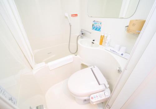a small bathroom with a toilet and a sink at Super Hotel Kushiro-Ekimae in Kushiro
