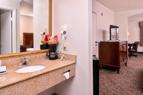 a bathroom with a sink and a mirror at Quality Inn & Suites Beaumont in Beaumont