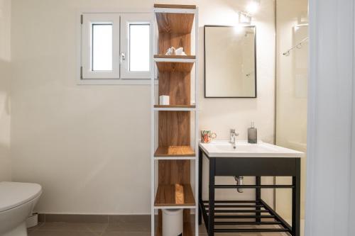 a bathroom with a sink and a mirror at Macondo Agriliving Apartments in Castiadas