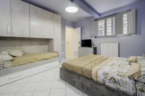 a bedroom with two beds and a tv and cabinets at Dimora il Respiro di Pisa in Pisa