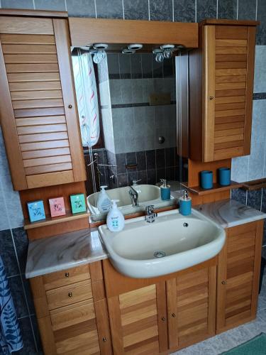 a bathroom with a sink and a mirror at Locazione breve LE ROSE in Darfo