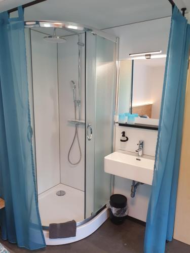 a bathroom with a shower and a sink at Haus Idili in Sankt Gallenkirch