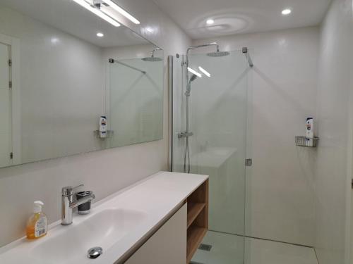 a bathroom with a sink and a glass shower at Hamabi in Hendaye