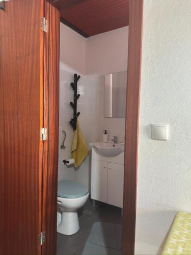 a bathroom with a toilet and a sink at Casinha Serrinha in Mértola