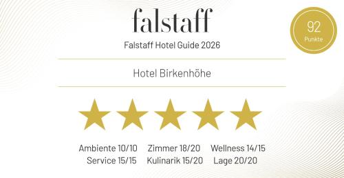 a ticket to a hotel with five gold stars at Hotel Birkenhöhe in Hirschegg