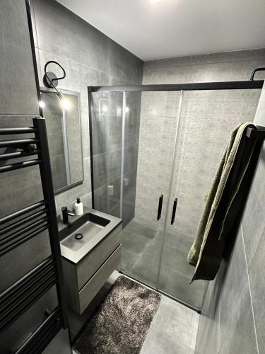 a bathroom with a shower and a sink at PT Residence in Zalaegerszeg