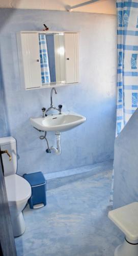a bathroom with a sink and a toilet at Saily Beach Hotel in Koropi