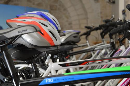 a group of bikes with a helmet on them at Relais Parallelo 41 in Vieste