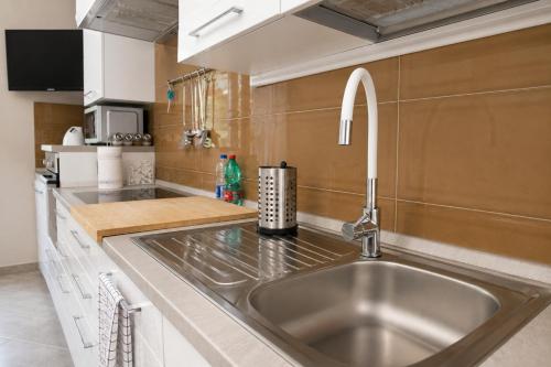 a kitchen with a stainless steel sink in a kitchen at Merus in Faicchio