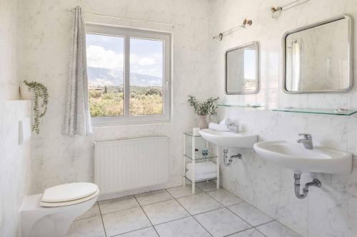 a bathroom with a sink and a toilet and a window at Villa Polymnia in Kaligata