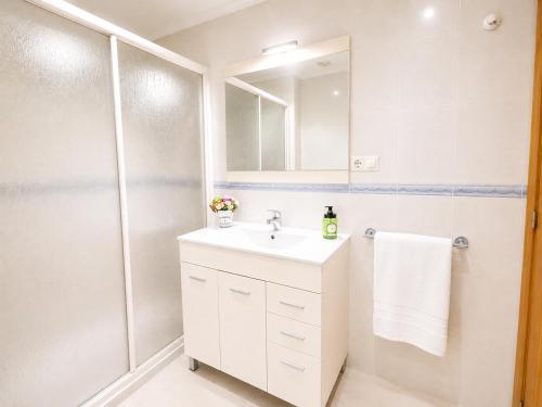 a bathroom with a sink and a shower at Apartamento TIERRA in Viveiro