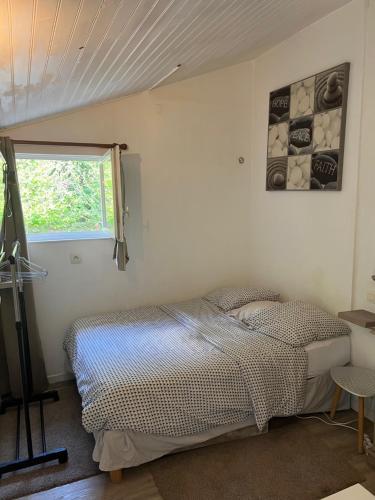 a bedroom with a bed in a room with a window at Studio "Jakar" près de Toulouse in Saint-Jean