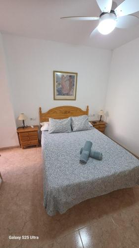 a bedroom with a bed and a ceiling fan at Miramar Playa confortable apartament in Miramar