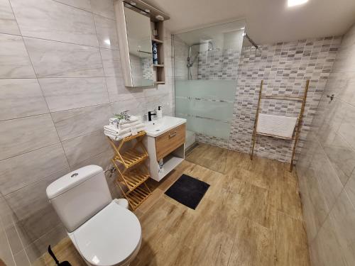 a bathroom with a toilet and a sink at Relax in Orebić