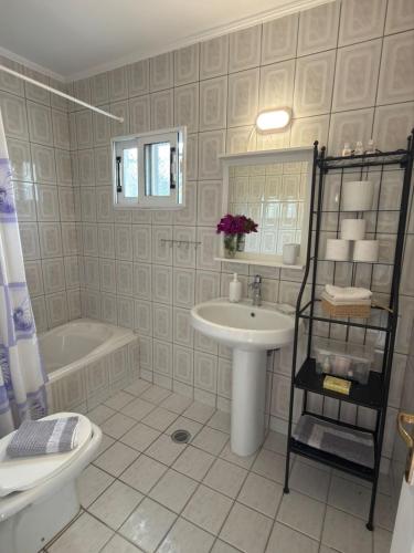 a bathroom with a sink and a toilet and a tub at M & A Ionian Balcony in Himare