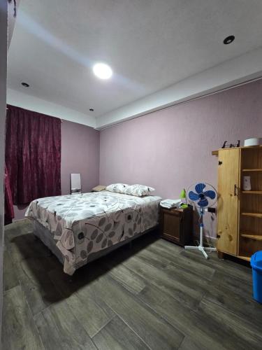 a bedroom with a bed and a dresser in it at Apartamento REFUGIO DEL LAGO in San Pedro La Laguna