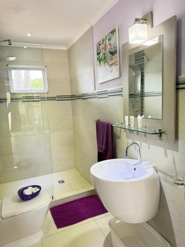 a white bathroom with a sink and a toilet at Malika Apartments in Westpunt