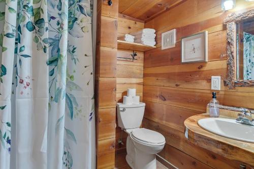 a bathroom with a toilet and a sink at Little Joy BHBungalows #4 in Custer