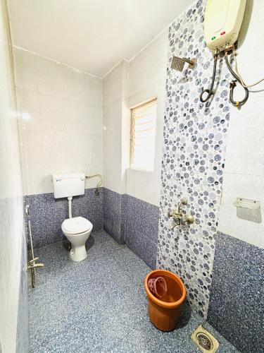 a bathroom with a toilet and a shower at Hotel Laxmi in Hinjewadi