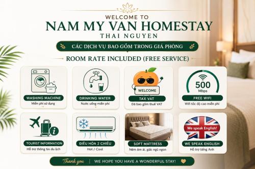 a flyer for a hotel room with a sign that reads welcome to nam my at Nam My Van Homestay - Thai Nguyen in Thái Nguyên