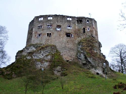 an old castle on top of a grassy hill at Ferienwohnung Bodenstein in Bad Liebenstein