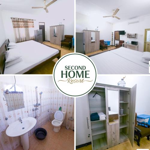 a room with a bed and a sink and a bathroom at Second Home Resort - AC Units, Kitchen, Attached Bath Room, & WiFi in Boralesgamuwa