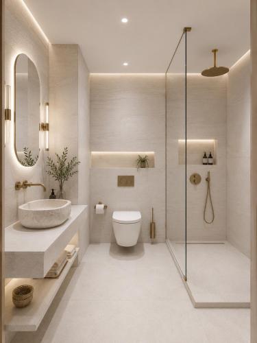 a bathroom with a sink and a toilet and a shower at Serenity Villa in Beccles