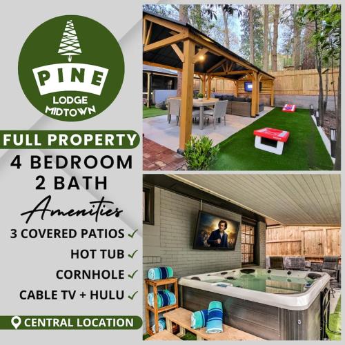 a collage of two pictures of a backyard with a hot tub at LUX Private Oasis 4 Bed2 Bath Hot Tub 3 Patios Beltline Ansley Park in Atlanta