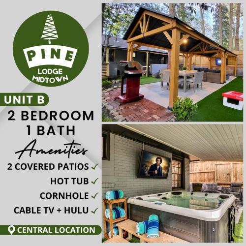 a collage of two pictures of a backyard with a hot tub at LUX Private Oasis 4 Bed2 Bath Hot Tub 3 Patios Beltline Ansley Park in Atlanta