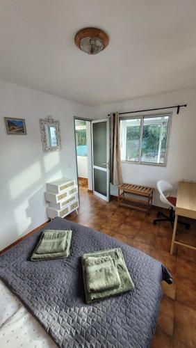 a bedroom with a bed with two pillows on it at Casa Gustavo Apartman in La Guancha