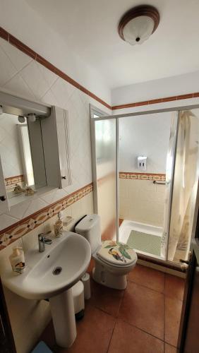 a bathroom with a sink and a toilet and a shower at Casa Gustavo Apartman in La Guancha
