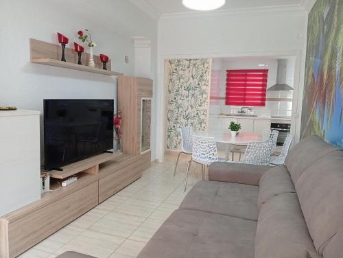 a living room with a couch and a flat screen tv at Alma Brizo Suites in Grao de Castellón