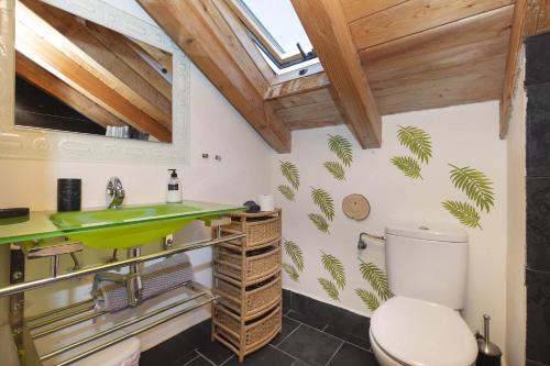 a bathroom with a green sink and a toilet at Casa El Mirador de Jaca in Jaca