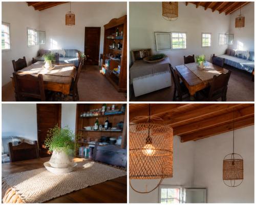 four pictures of a living room and a dining room at La Chacra de Pilar in Pilar