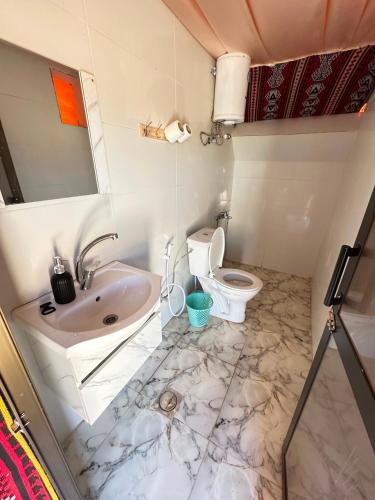 a bathroom with a sink and a toilet at Mujib Castle Gate Camp in Dhībān